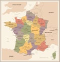 France Map - Vintage Vector Illustration Royalty Free Stock Photo