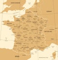 France Map - Vintage Vector Illustration Royalty Free Stock Photo