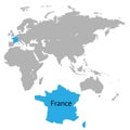 France marked by blue in grey World political map.