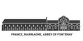 France, Marmagne, Abbey Of Fontenay, travel landmark vector illustration