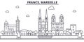 France, Marseille architecture line skyline illustration. Linear vector cityscape with famous landmarks, city sights