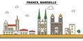France, Marseille. City skyline architecture . Editable