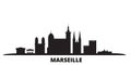France, Marseille city skyline isolated vector illustration. France, Marseille travel black cityscape