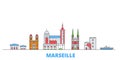 France, Marseille line cityscape, flat vector. Travel city landmark, oultine illustration, line world icons