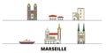 France, Marseille flat landmarks vector illustration. France, Marseille line city with famous travel sights, skyline