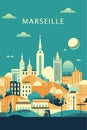France Marseille retro city vector poster