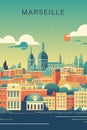 France Marseille retro city vector poster Royalty Free Stock Photo