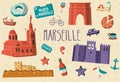 France Marseille sightseeing poster illustration