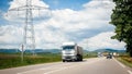Fast driving French Renault truck on the highway Royalty Free Stock Photo