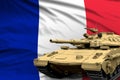 Heavy tank with fictional design on France flag background - modern tank army forces concept, military 3D Illustration