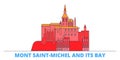 France, Mont Saint Michel And Its Bay Landmark line cityscape, flat vector. Travel city landmark, oultine illustration