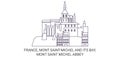 France, Mont Saintmichel And Its Bay, Mont Saint Michel Abbey travel landmark vector illustration Royalty Free Stock Photo