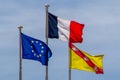 France, Nancy, three flags, European flag, French flag and Lorraine flag.