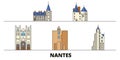 France, Nantes flat landmarks vector illustration. France, Nantes line city with famous travel sights, skyline, design.
