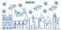 France, Nantes winter city skyline. Merry Christmas, Happy New Year