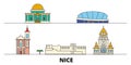 France, Nice flat landmarks vector illustration. France, Nice line city with famous travel sights, skyline, design.