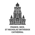 France, Nice, St Nicholas Orthodox Cathedral travel landmark vector illustration