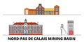 France, Nord Pas De Calais Mining Basin flat landmarks vector illustration. France, Nord Pas De Calais Mining Basin line