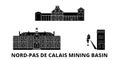 France, Nord Pas De Calais Mining Basin flat travel skyline set. France, Nord Pas De Calais Mining Basin black city