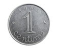 France one centime coin on a white isolated background Royalty Free Stock Photo