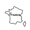 France outline map with the handwritten country name. Continuous line drawing of patriotic home sign Royalty Free Stock Photo