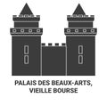 France, Palais Des Beauxarts, Vieille Bourse travel landmark vector illustration Royalty Free Stock Photo