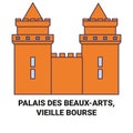 France, Palais Des Beauxarts, Vieille Bourse travel landmark vector illustration Royalty Free Stock Photo