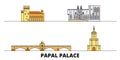 France,Papal Palace, Episcopal Ensemble Avignon Bridge flat landmarks vector illustration. France,Papal Palace