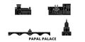 France,Papal Palace, Episcopal Ensemble Avignon Bridge flat travel skyline set. France,Papal Palace, Episcopal Ensemble