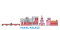 France,Papal Palace, Episcopal Ensemble Avignon Bridge line cityscape, flat vector. Travel city landmark, oultine