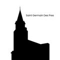 France, Paris, Ancient church Saint Germain des Pres, silhouette isolated on white background, vector illustration. Royalty Free Stock Photo