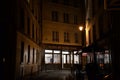 FRANCE, PARIS - APRIL 15, 2015: night street scene in traditional Parisian hotel near famous Notre Dame de Paris on April 15 Royalty Free Stock Photo