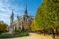 France. Paris. Cathedral of Notre Dame de Paris sunny autumn aft Royalty Free Stock Photo