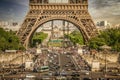 France, Paris - 5.17.2014: Eiffel Tower, Pont d'lena, Place de Varsovie Royalty Free Stock Photo