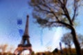 France, Paris, Eiffel Tower in a rainy day with draw heart on wet glass Royalty Free Stock Photo