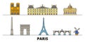 France, Paris flat landmarks vector illustration. France, Paris line city with famous travel sights, skyline, design.