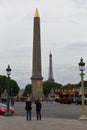 France, Paris, Obelisk and Eiffel Tower, Place de la Concorde - shot July 24, 2015 - ode to Egypt