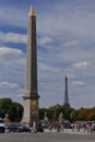 France, Paris, Obelisk and Eiffel Tower, Place de la Concorde - shot July 24, 2015 - ode to Egypt