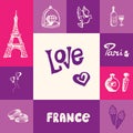 France and Paris Squared Doodle Vector Concept