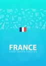 France and Paris travel banner. With flat and doodle elements. Doodles background. Vector illustration. Royalty Free Stock Photo