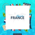 France and Paris travel banner. With flat and doodle elements. Doodles background. Vector illustration. Royalty Free Stock Photo