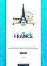 France and Paris travel banner. With flat and doodle elements. Doodles background. Vector illustration. Royalty Free Stock Photo