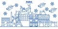 France, Paris winter city skyline. Merry Christmas, Happy