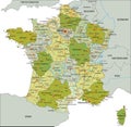 Highly detailed editable political map with separated layers. France.