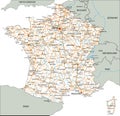 High detailed France road map with labeling.