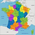 Colorful France political map with clearly labeled, separated layers. Royalty Free Stock Photo