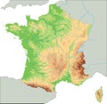 High detailed France physical map.