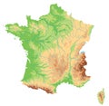 High detailed France physical map.