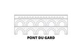 France, Pont Du Gard Landmark line travel skyline set. France, Pont Du Gard Landmark outline city vector illustration Royalty Free Stock Photo