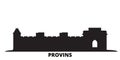 France, Provins Landmark city skyline isolated vector illustration. France, Provins Landmark travel black cityscape